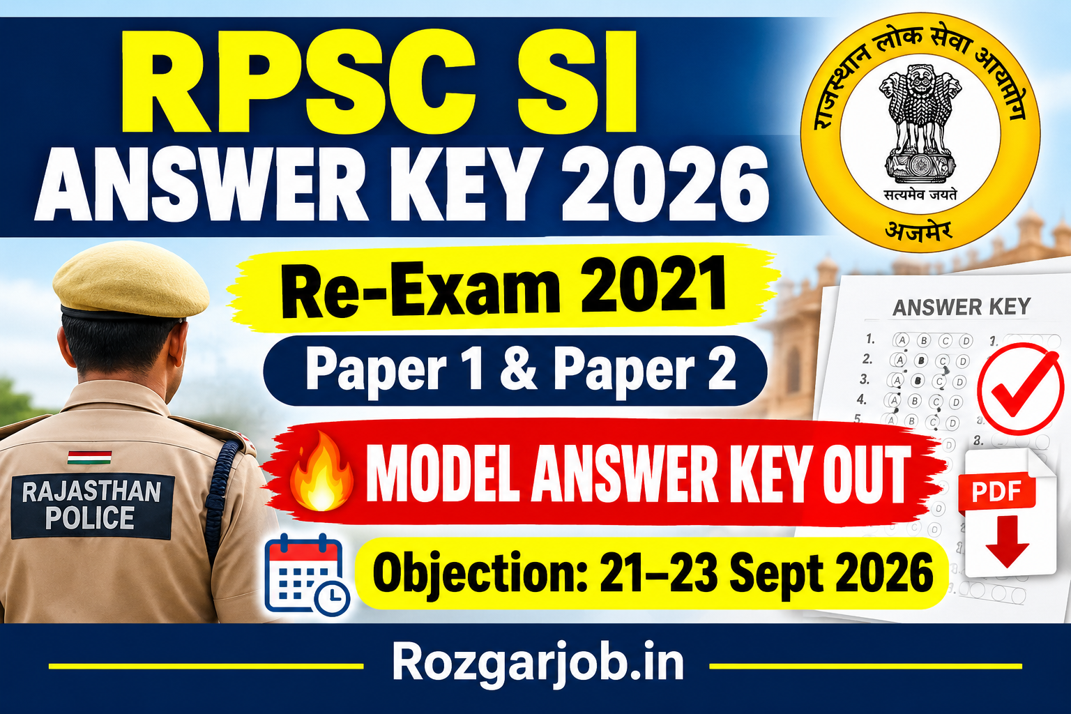 RPSC SI Answer Key 2026 – Re-Exam 2021 Model Answer Key, Paper 1 & Paper 2