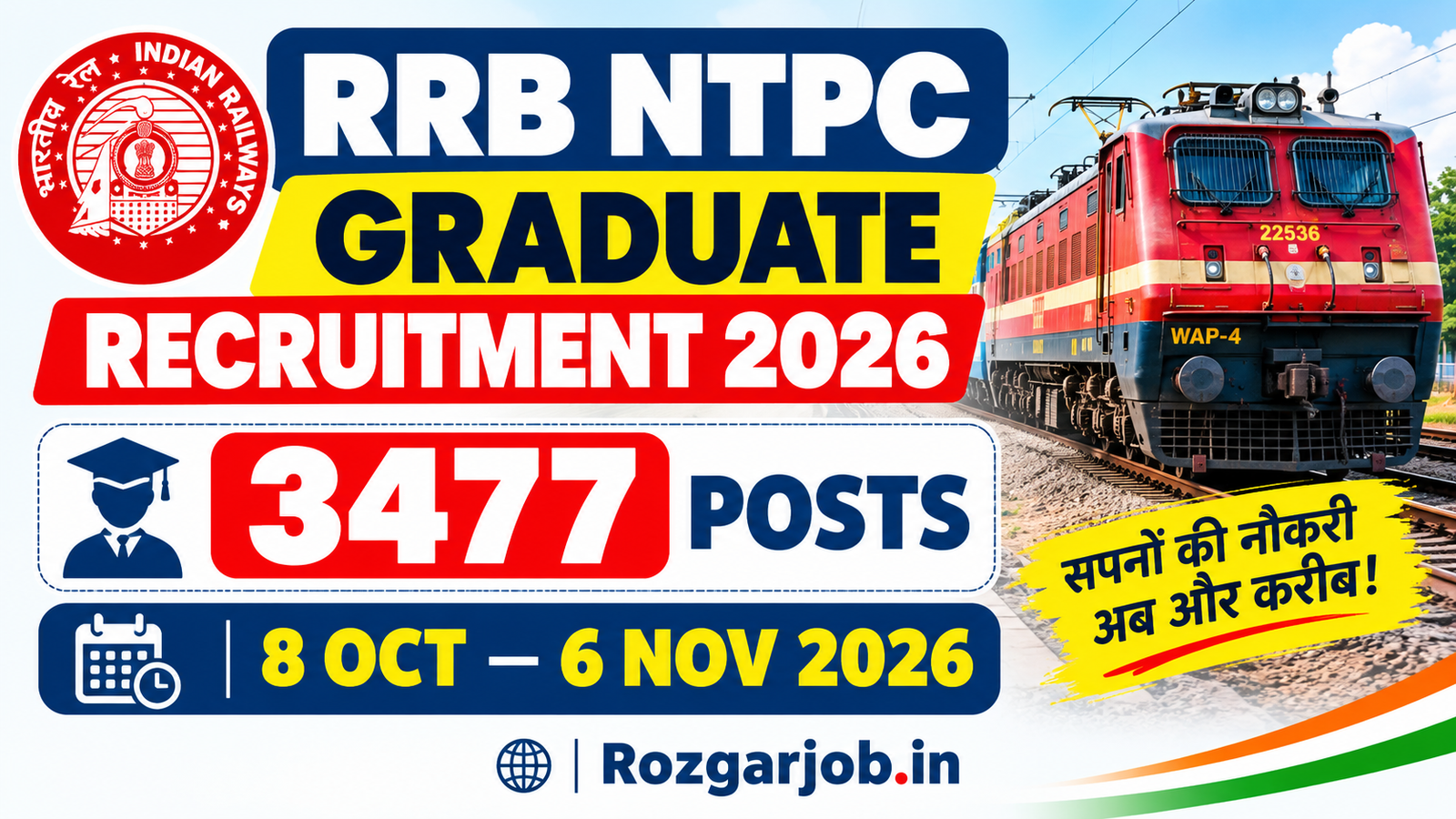 RRB NTPC Graduate Recruitment 2026 3477 Posts